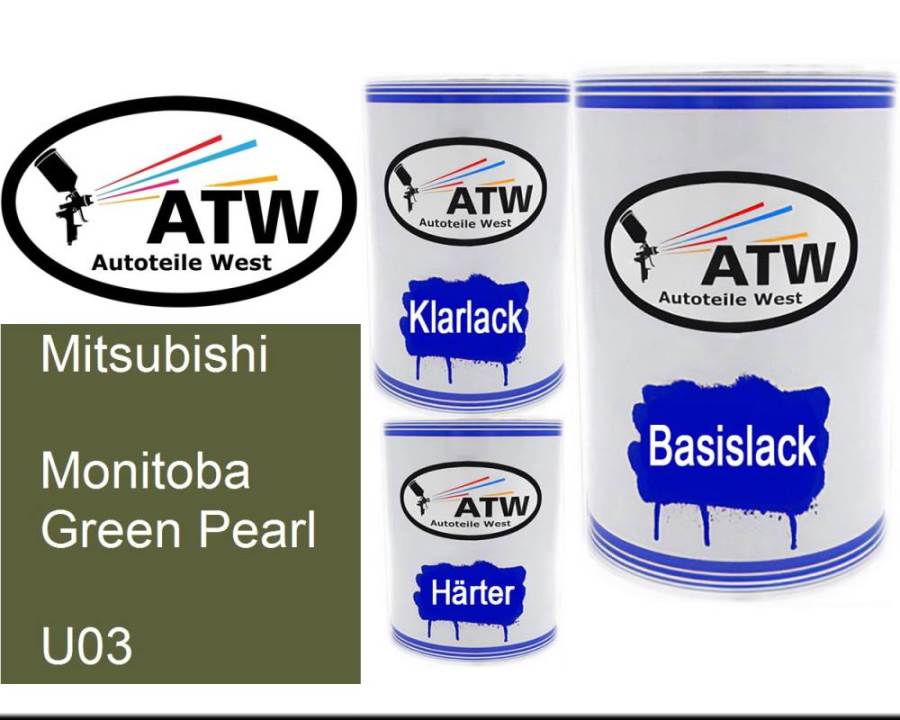 Mitsubishi, Monitoba Green Pearl, U03: 500ml Lackdose + 500ml Klarlack + 250ml Härter - Set, von ATW Autoteile West.